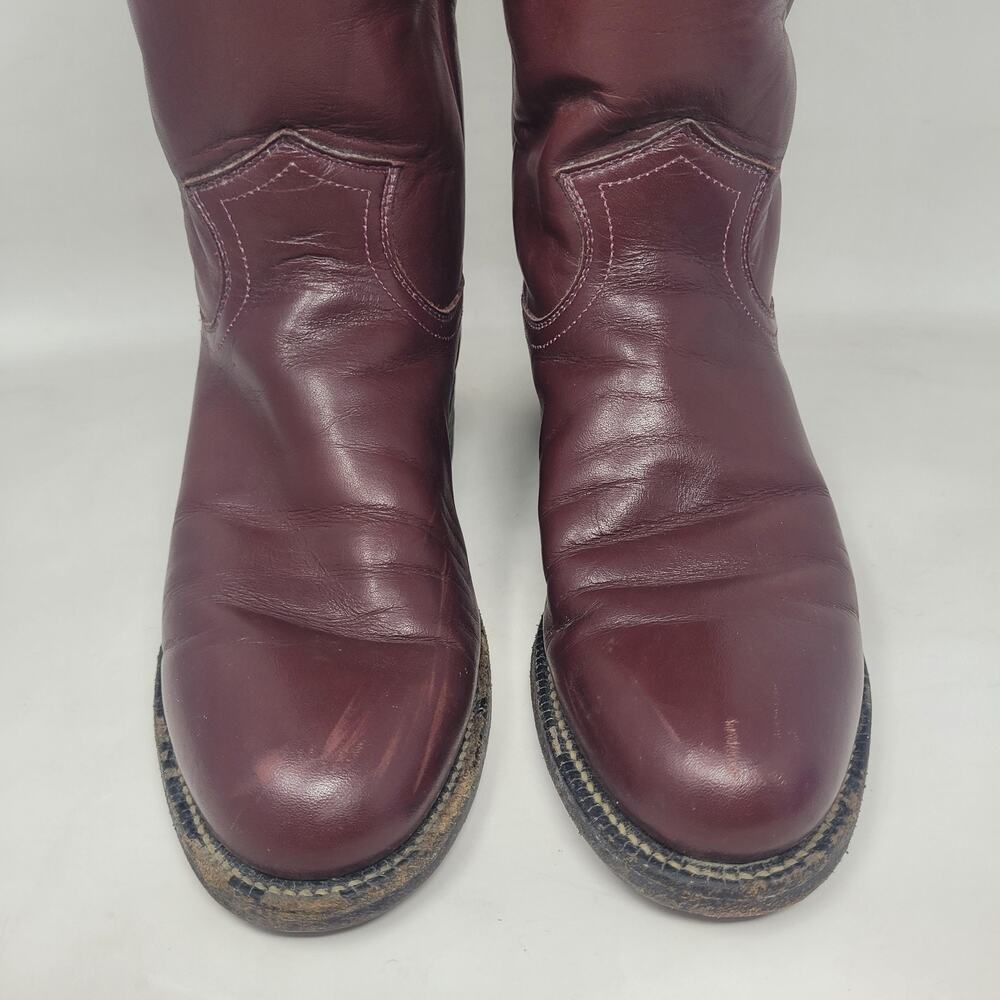 VTG Justin Boots 5B Burgundy Red Leather Western Roper Cowgirl Rodeo USA L3068 - Picture 7 of 13